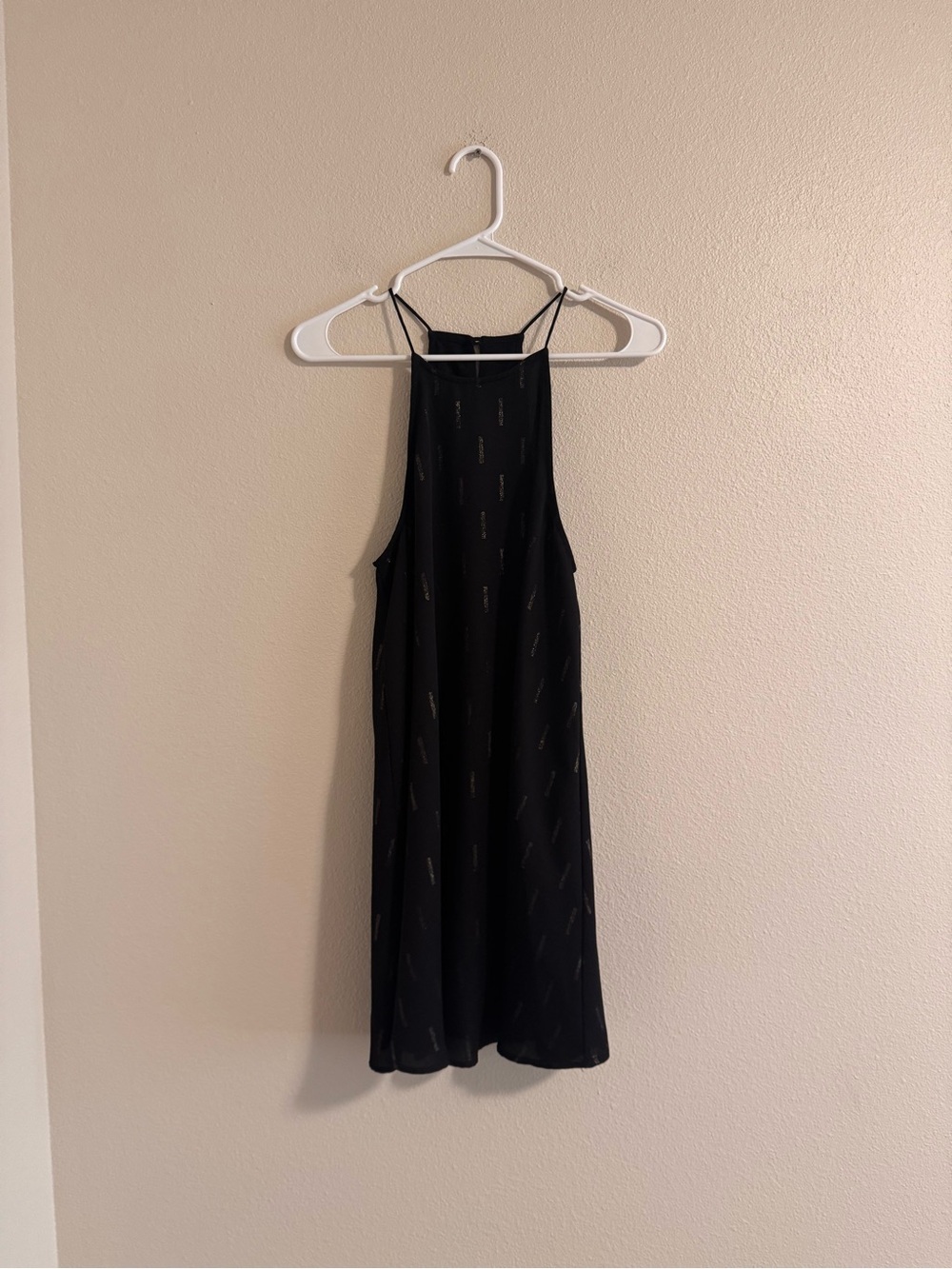 Everly Black Halter Mini Dress with Subtle Metallic Accents